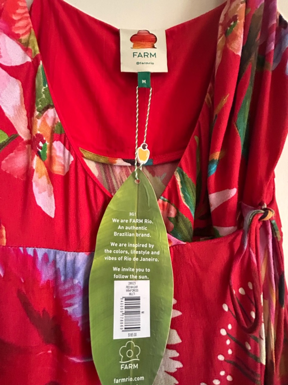 Farm Rio Red Macaw Wrap Dress Midi Ruffle Dress - NWT - Picture 6 of 6